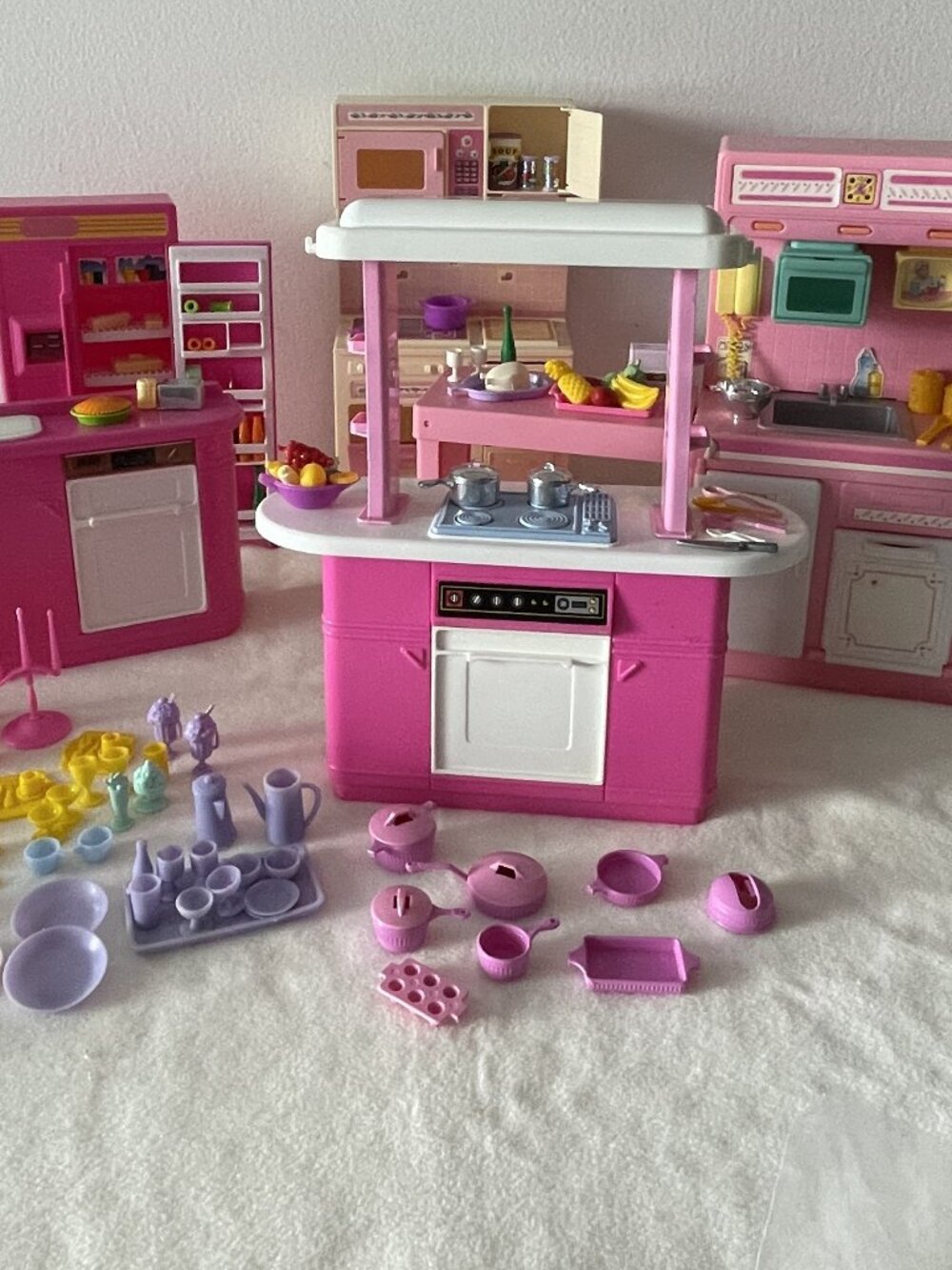 Set of 5 VTG Barbie Kitchen Sets with OVER 100 Food, Dishware, Pots, etc.!